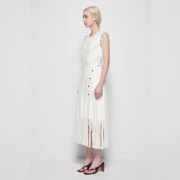 Nwt $745 jonathan simkhai elisha shredded boucle midi dress in ivory - Picture 5 of 6